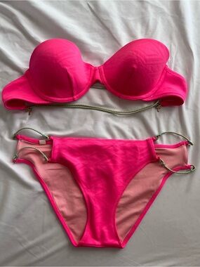 Victorias Secret Swim Hot Pink Strapless Bikini with charms 2015, SZ 34 C/US M